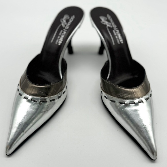 Donald J Pliner Chrome Silver Pointed Toe Mules - Picture 5 of 8